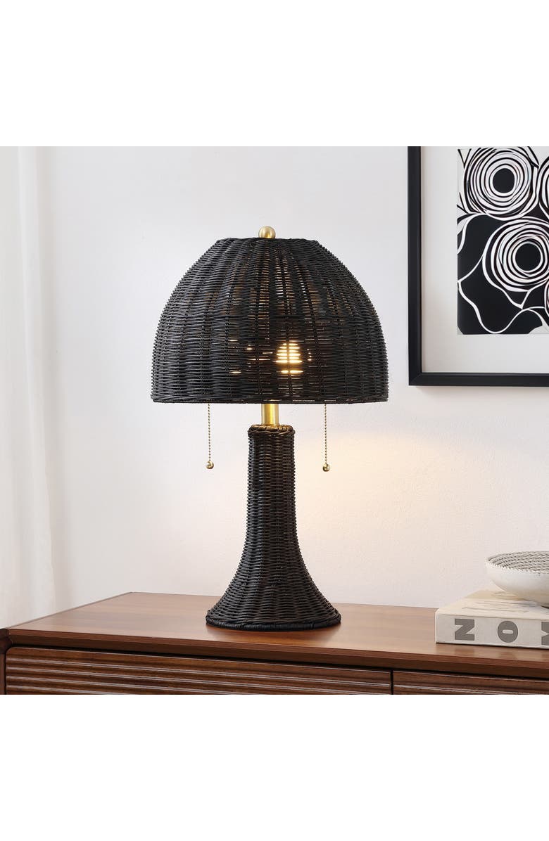 JONATHAN Y Joanie Bohemian Rustic Iron LED Table Lamp, Alternate, color, Black/Brass Gold