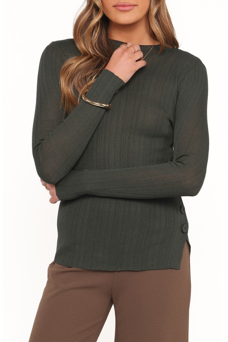 Delphine Fine Rib Knit Top, Main, color, DARK GREEN