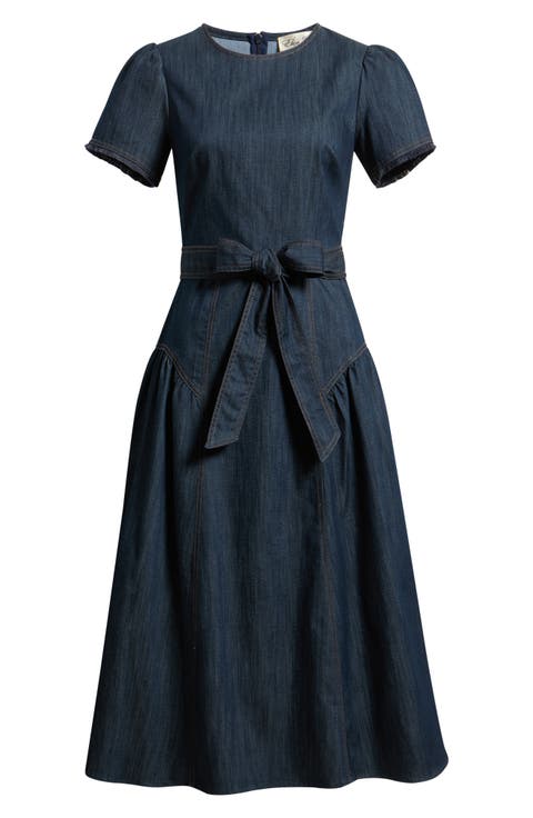 Fit & Flare Denim Midi Dress