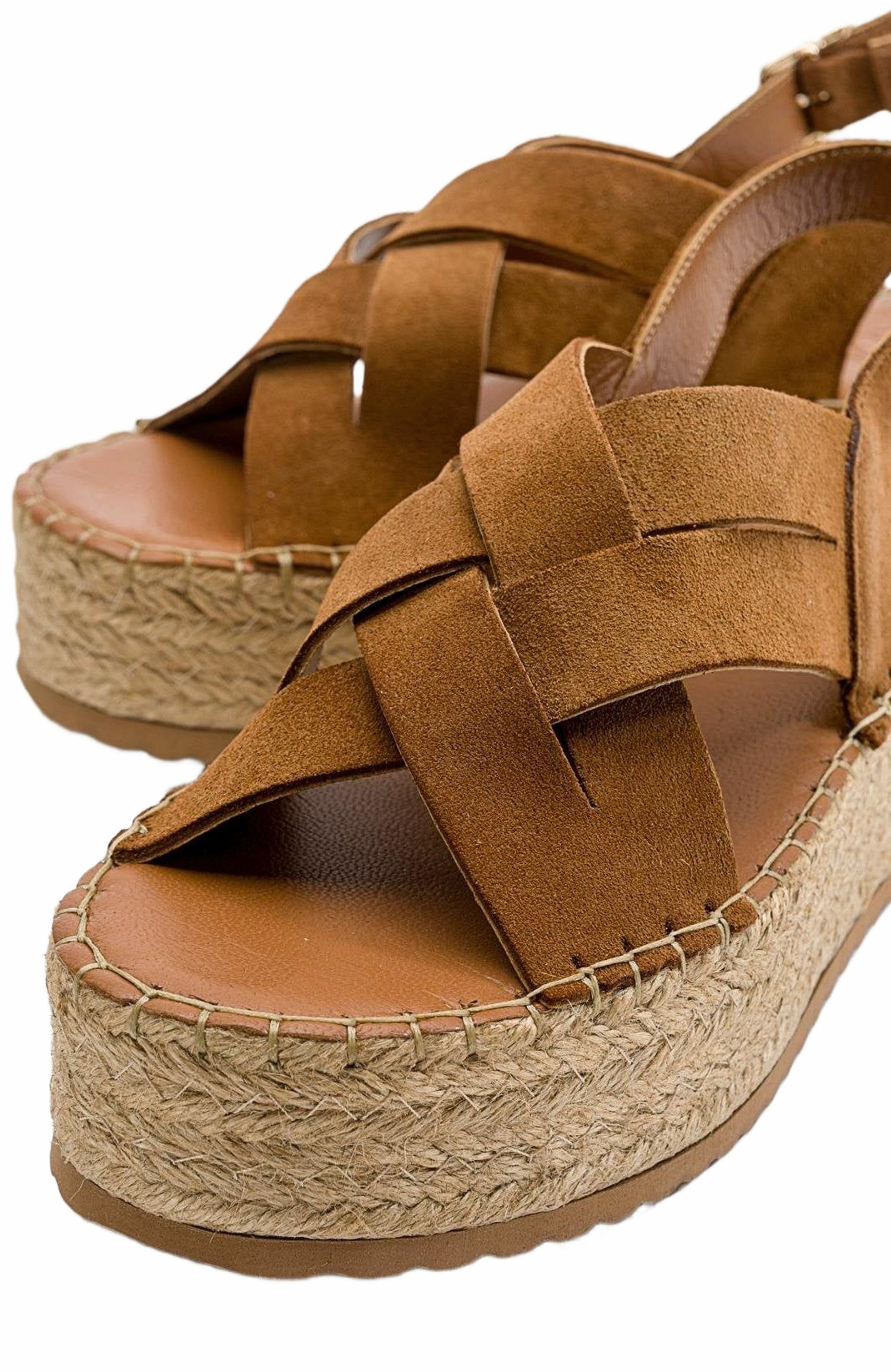 Forever & Always Shoes Lontano Suede Leather Platform Sandal, Alternate, color, Cognac Brown Suede Leather