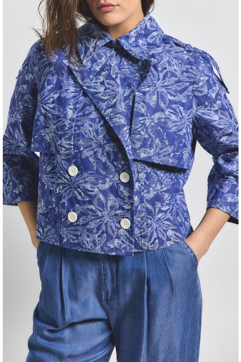 Elijah Floral Cotton Blend Double Breasted Crop Jacket, Alternate, color, INDIGO