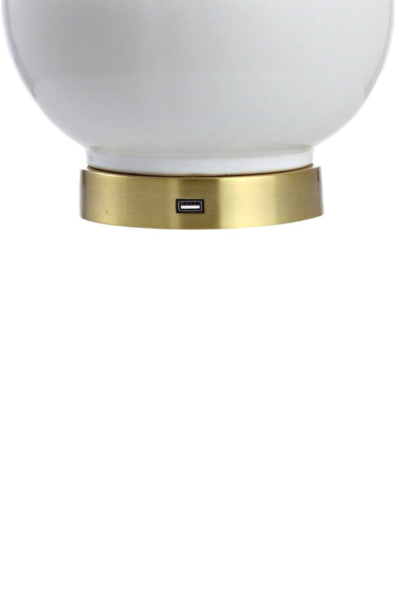 JONATHAN Y Han 27" Ceramic/Iron Contemporary USB Charging LED Table Lamp, White/Brass Gold, Alternate, color, White/Brass Gold