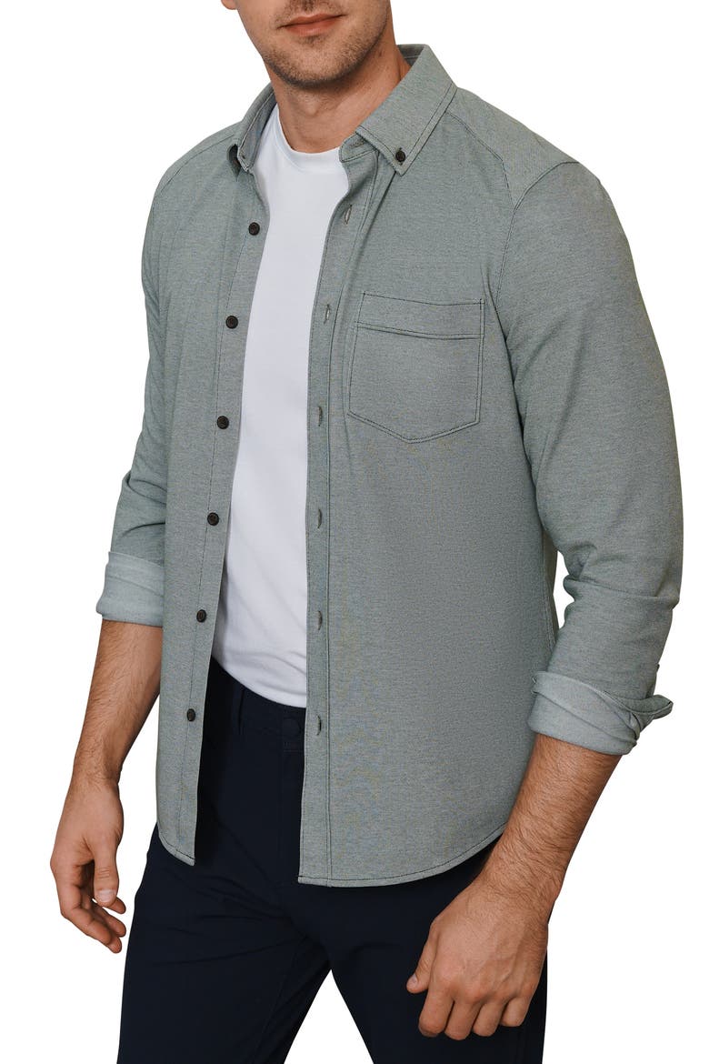 Effortless Oxford Performance Button-Down Shirt, Alternate, color, OLIVE SHADOW HEATHER