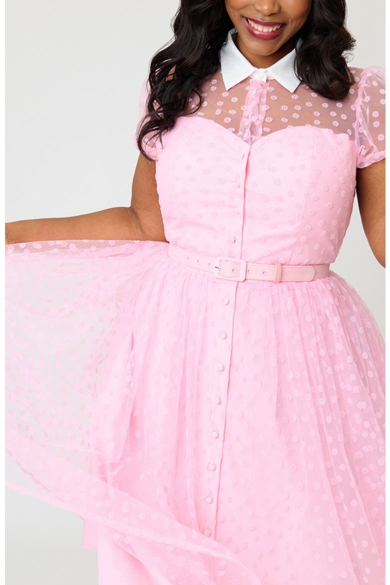 Plus Size 1950s Short Sleeve Collared Hollie Swing Dress, Alternate, color, Pink Daisy Print