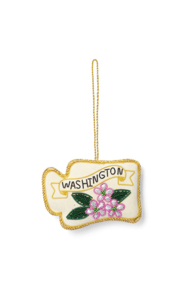 Matr Boomie Washington State Rhododendron Beaded Fabric Ornament - Embroidered, Main, color, White