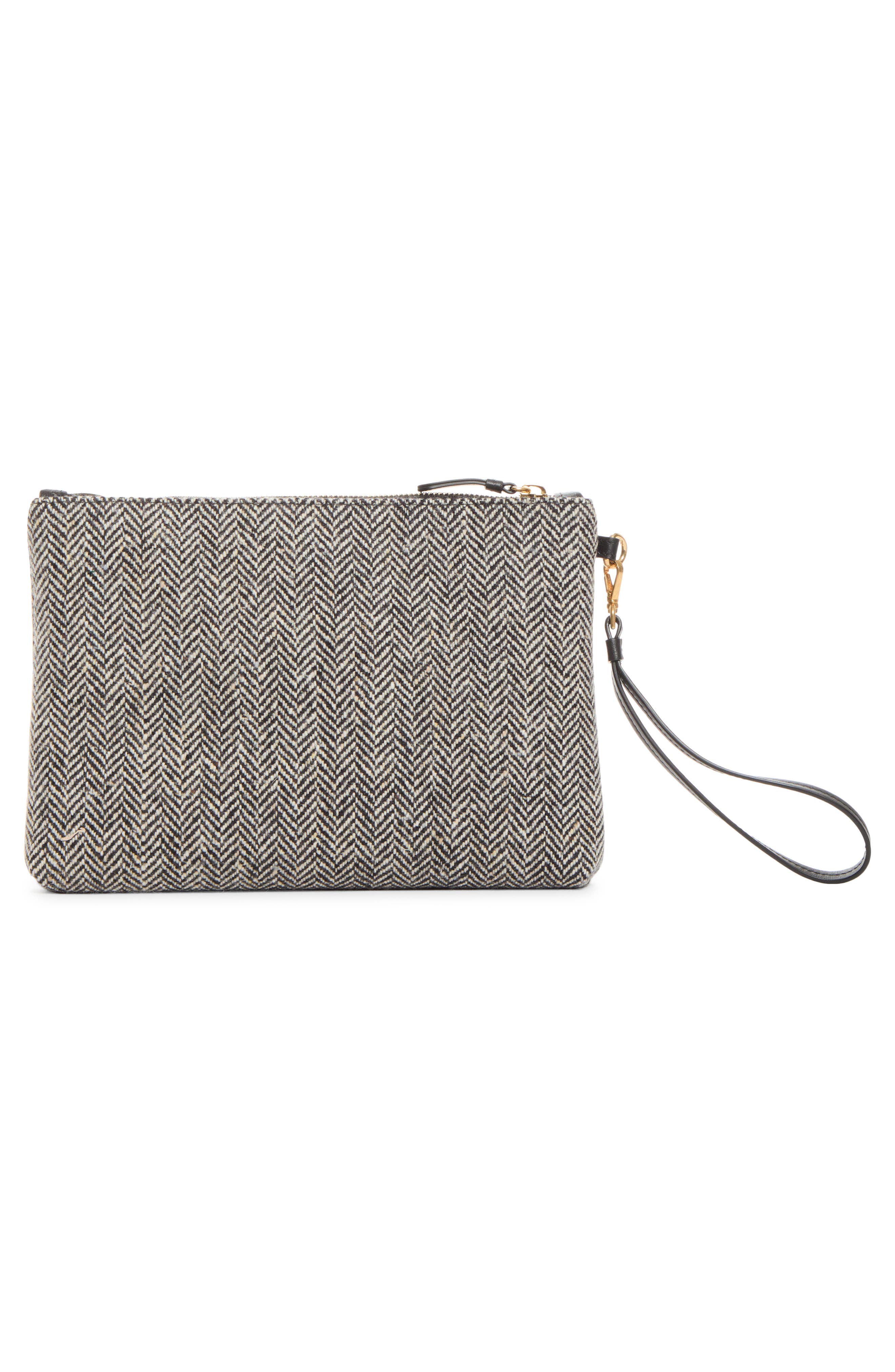 Zipped Flat Pouch, Alternate, color, BLACK/ BAMBOO MIX/ LIGHT GOLD