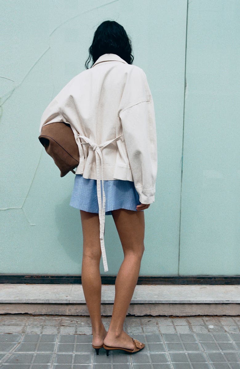 MANGO Belize Stripe Shorts, Alternate, color, Sky Blue