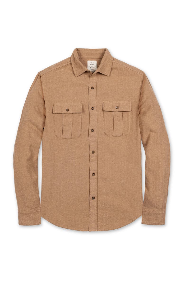 Hope & Henry Organic Flannel Double Pocket Button Down Shirt, Alternate, color, Camel Herringbone