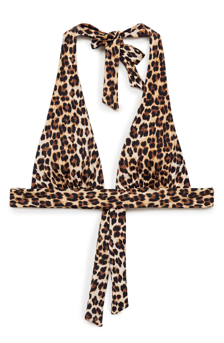 MANGO Leopard Print Bikini Top, Main, color, Brown