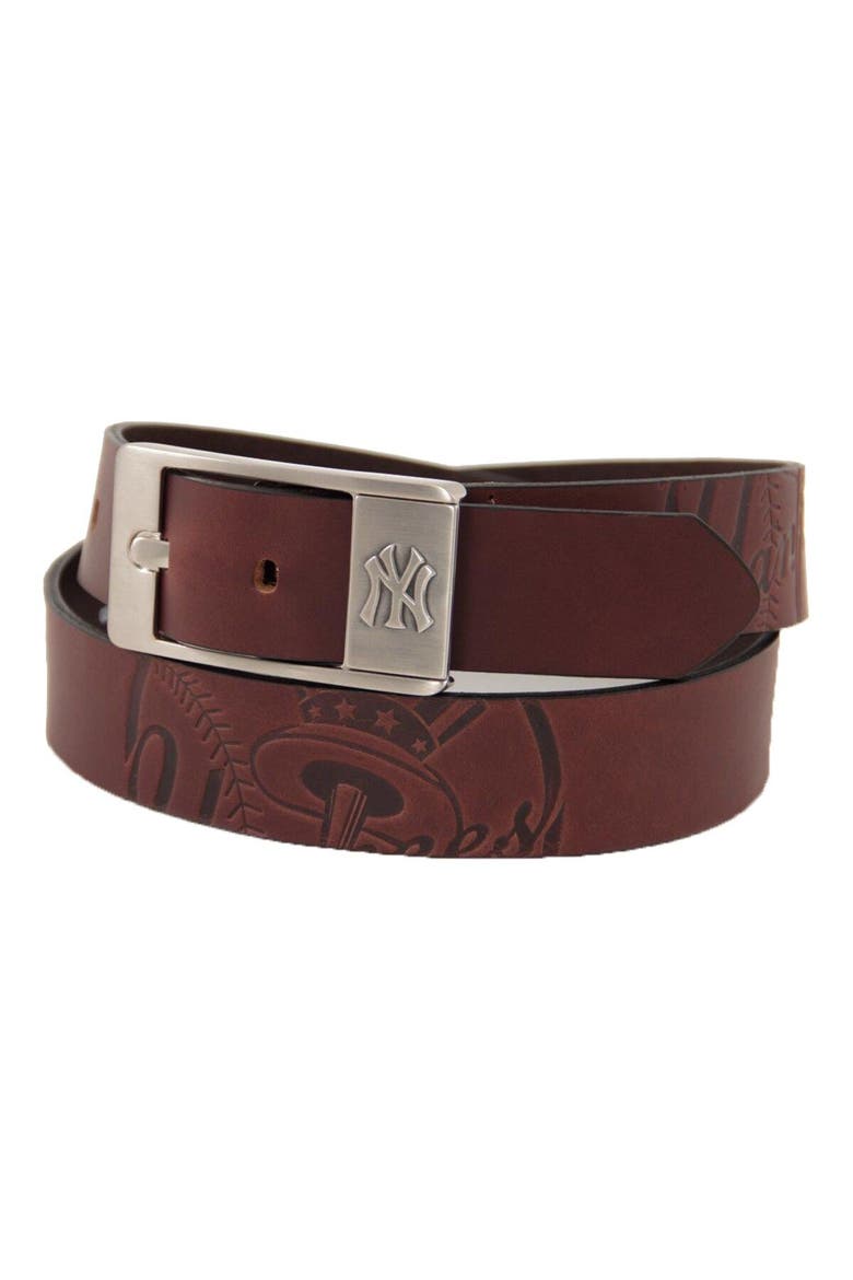 Men's Brown New York Yankees Brandish Leather Belt, Main, color, Brown