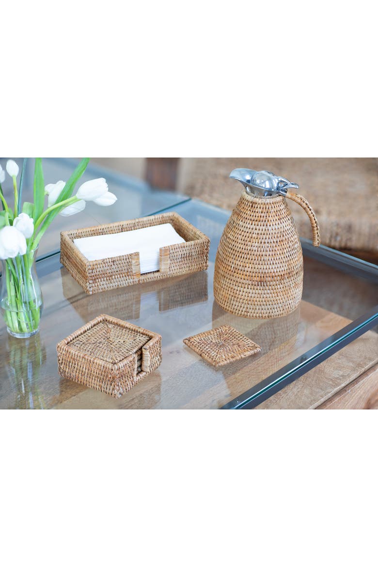 Artifacts Rattan Square Coasters - 7 piece set, Alternate, color, Honey Brown