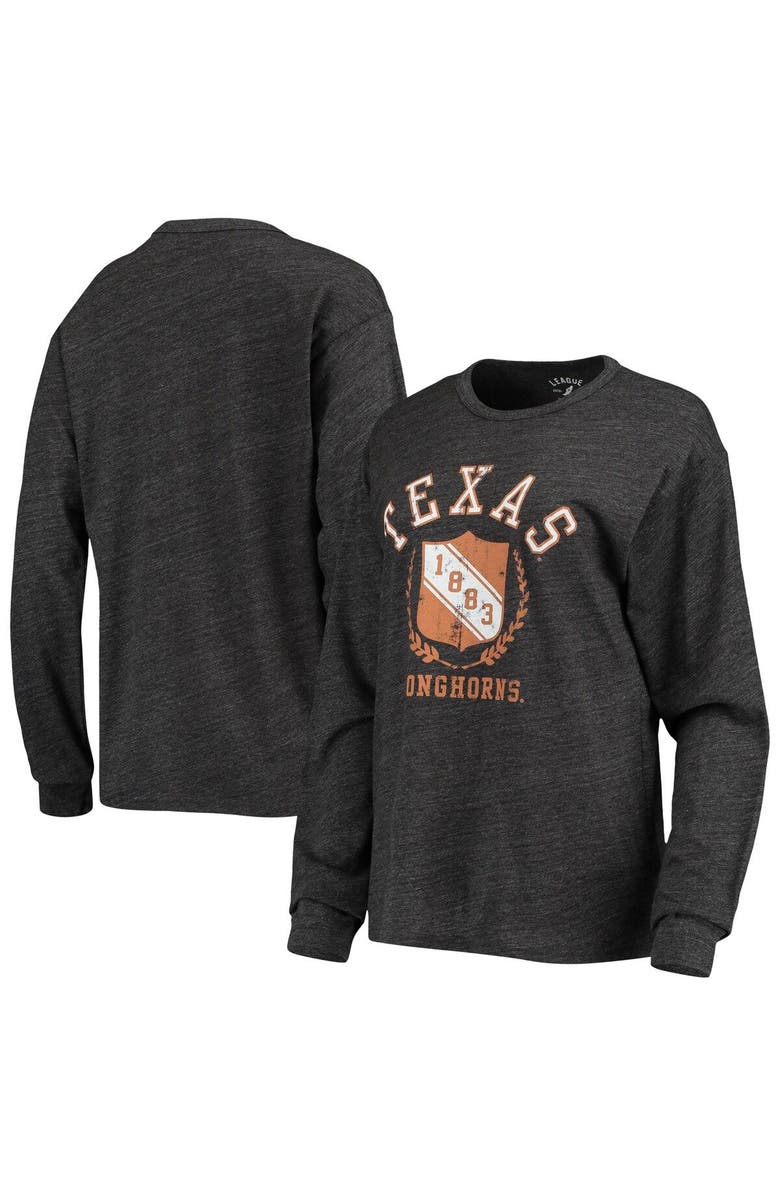 LEAGUE COLLEGIATE WEAR Women's League Collegiate Wear Heathered Black Texas Longhorns Seal Victory Falls Oversized Tri-Blend Long Sleeve T-Shirt, Main, color,