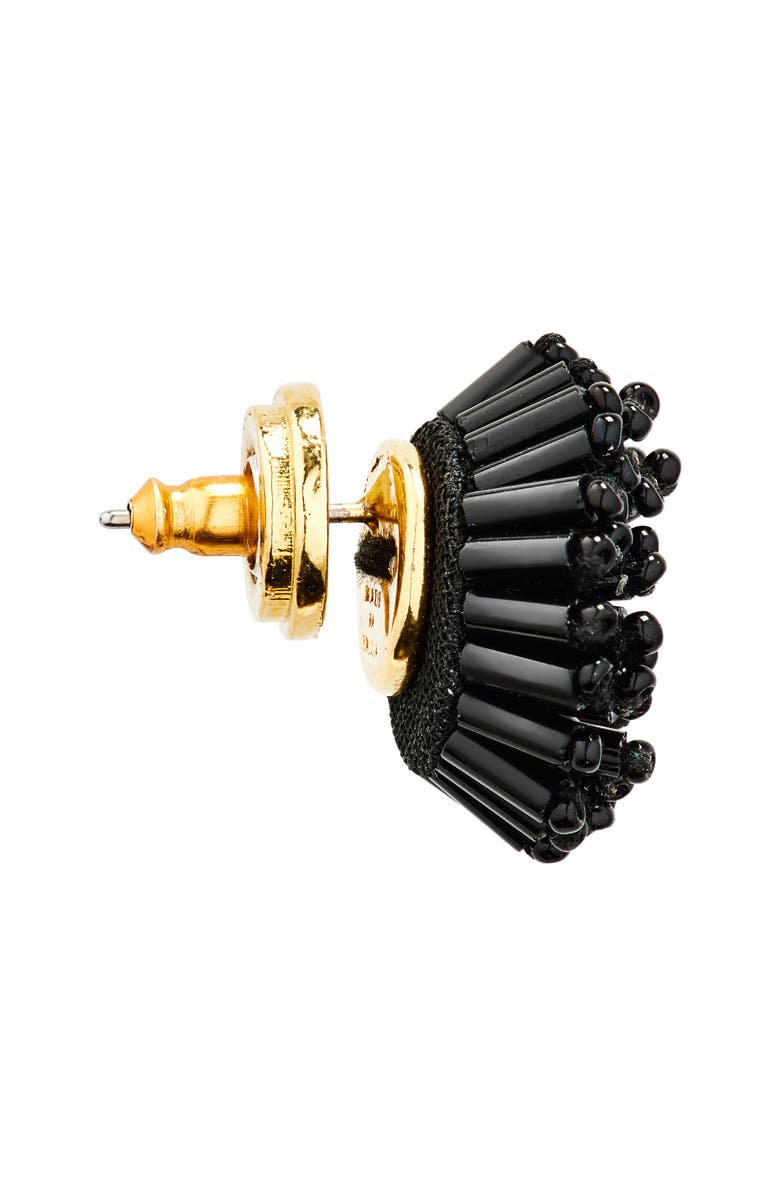 Oscar de la Renta Beaded Pompom Flower Earrings, Alternate, color, Black