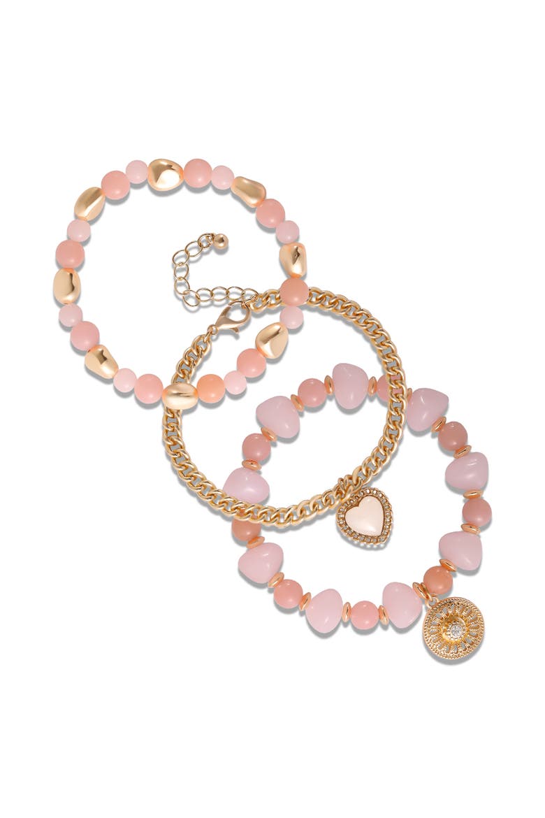 3-Piece Charm Bracelet, Main, color, Pink/Gold