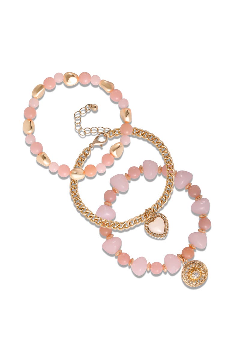 Jessica Simpson 3-Piece Charm Bracelet, Main, color, Pink/Gold