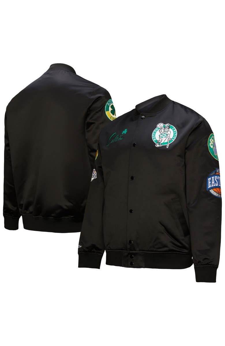 Mitchell & Ness Men's Black Boston Celtics Hardwood Classics Blackout Collection Satin Full-Zip Jacket, Alternate, color, Black