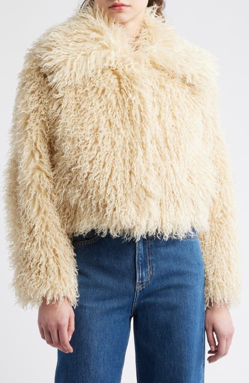 Hugo Boss Cropped Faux Fur Jacket Featuring Collar In Neutral