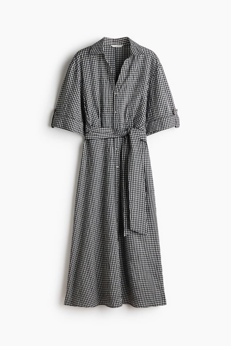Tie-belt Dress, Alternate, color, Black/gingham