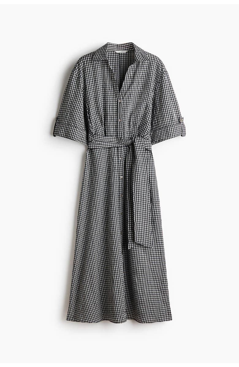 H&M Tie-belt Dress, Alternate, color, Black/Gingham