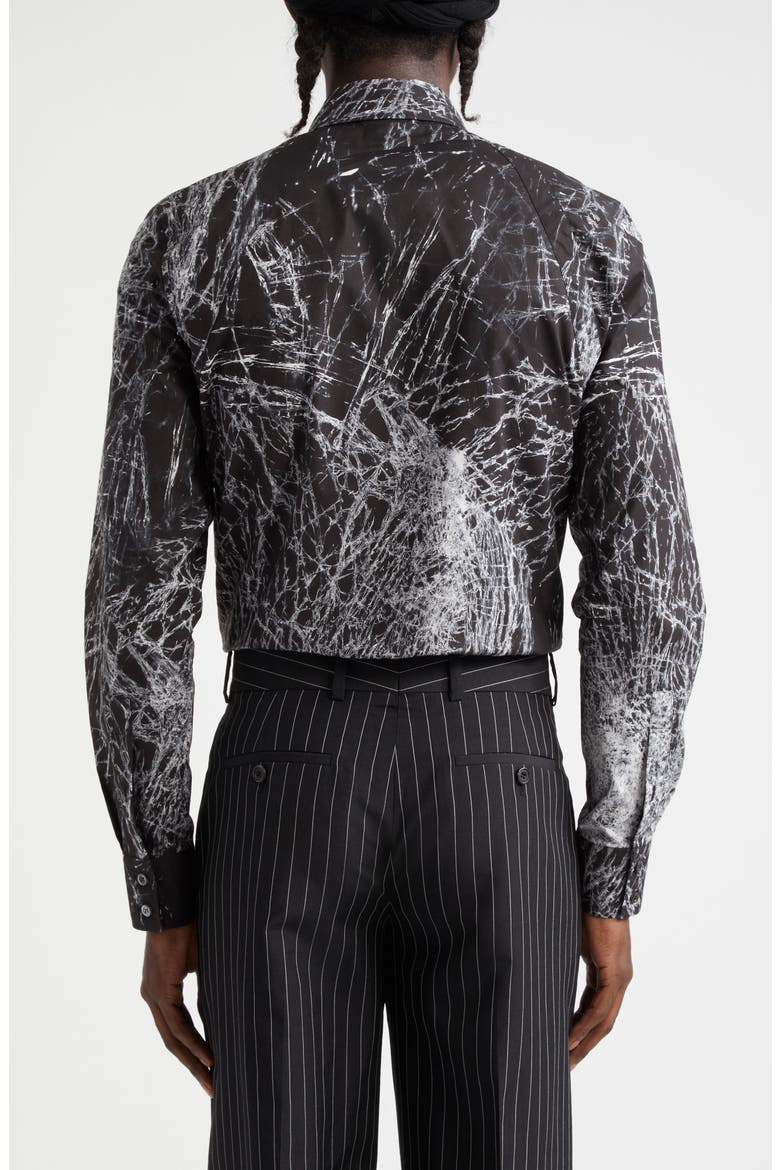 Harness Smashed Screen Print Button-Up Shirt, Alternate, color, BLACK
