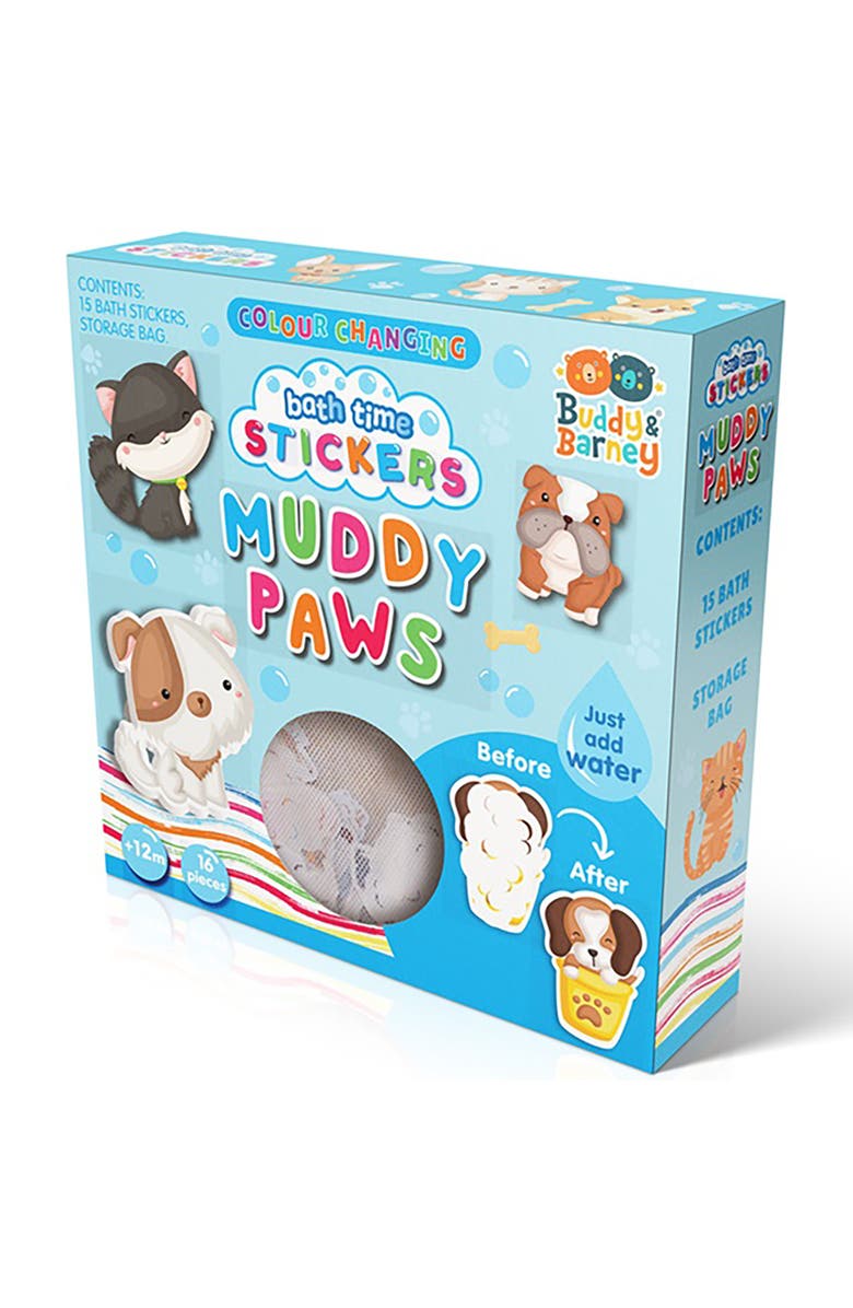 Buddy & Barney Bath Time Stickers, Muddy Paws, 15 Foam Pieces, Main, color, Multicolored