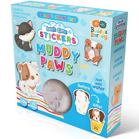 Bath Time Stickers, Muddy Paws, 15 Foam Pieces
