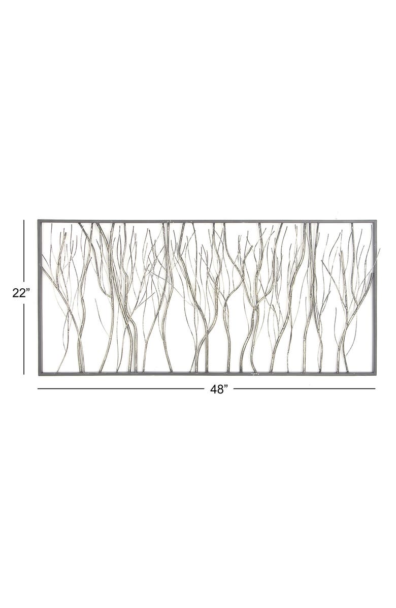 WILLOW ROW Silvertone Metal Distressed Dimensional Branch Tree Wall Decor with Black Frame, Alternate, color,