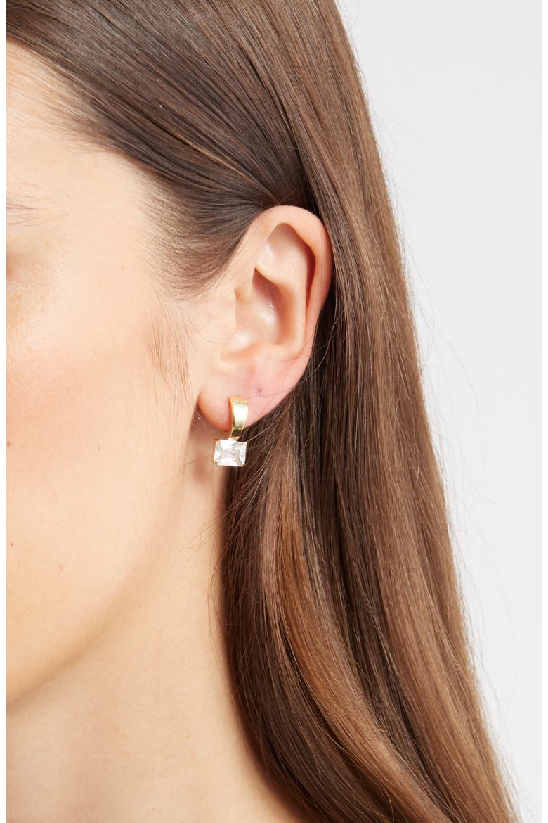 Cubic Zirconia Drop Huggie Earrings, Alternate, color, 14K GOLD PLATED