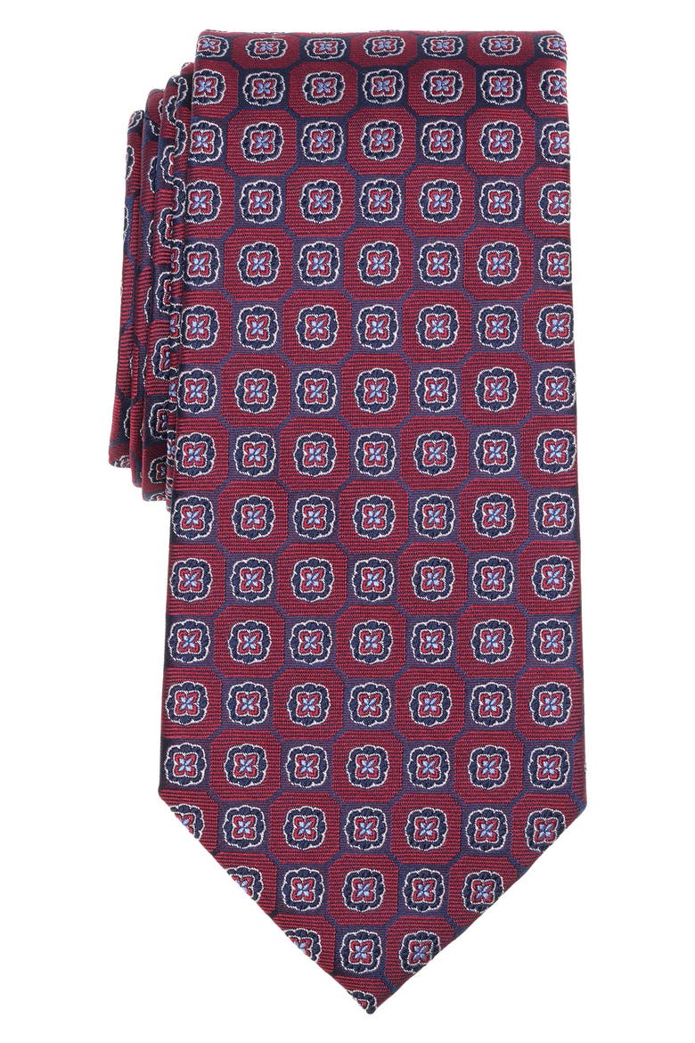 Hex Floral Silk Blend Tie, Main, color, DARK RED