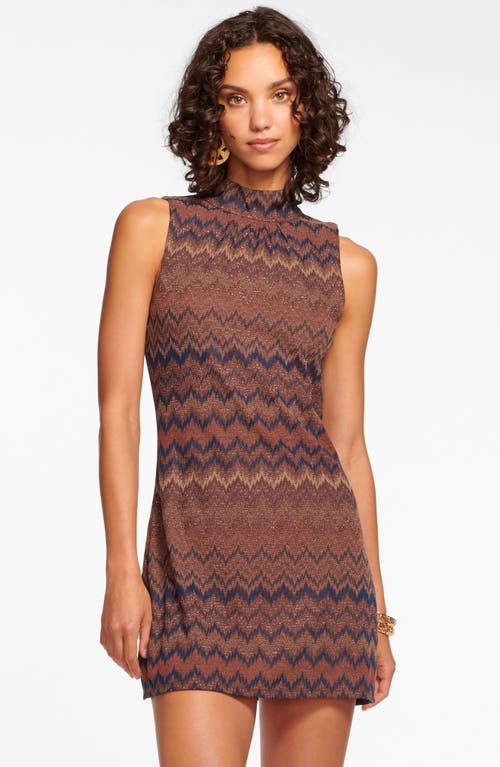 Shop Ramy Brook Marietta Metallic Chevron Sleeveless Minidress In Saddle Chevron
