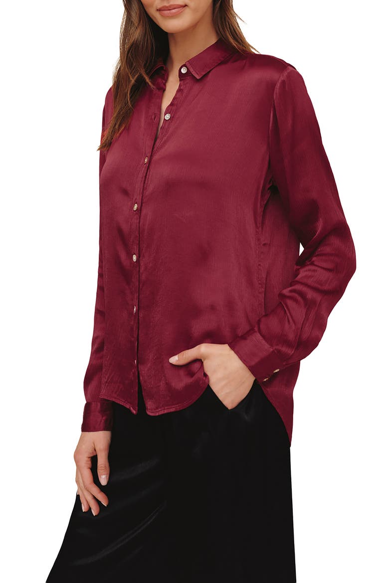 Long Sleeve Clean Button-Up Shirt, Alternate, color, BORDEAUX