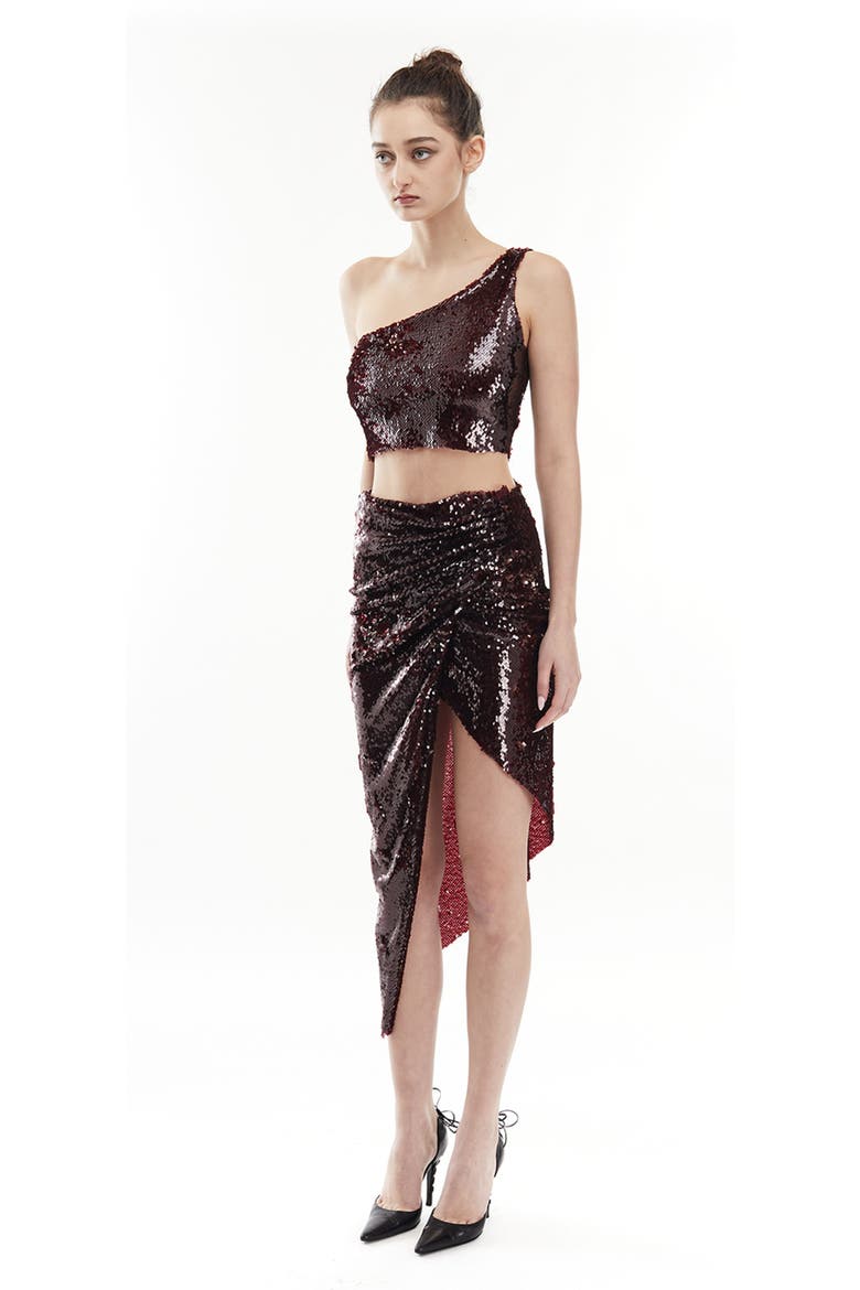 Sharon Sequins Skirt, Alternate, color, Burgundy