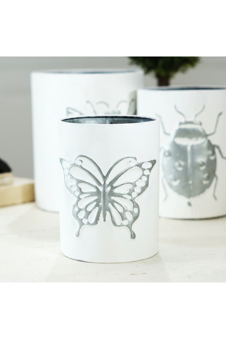 Metal 7.68 Inch White Embossed Insect Planters Set of 3, Alternate, color, White