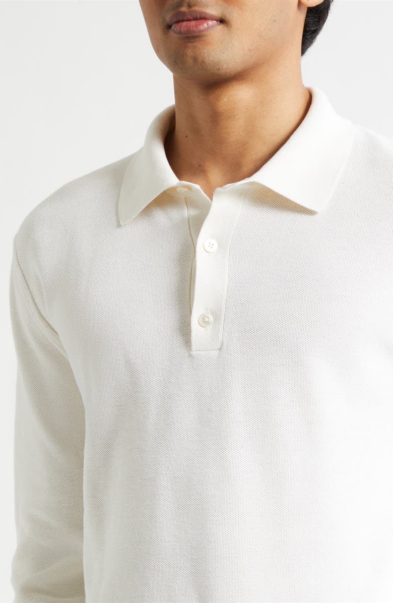 TOM FORD Silk & Cotton Piqué Long Sleeve Polo, Alternate, color, White