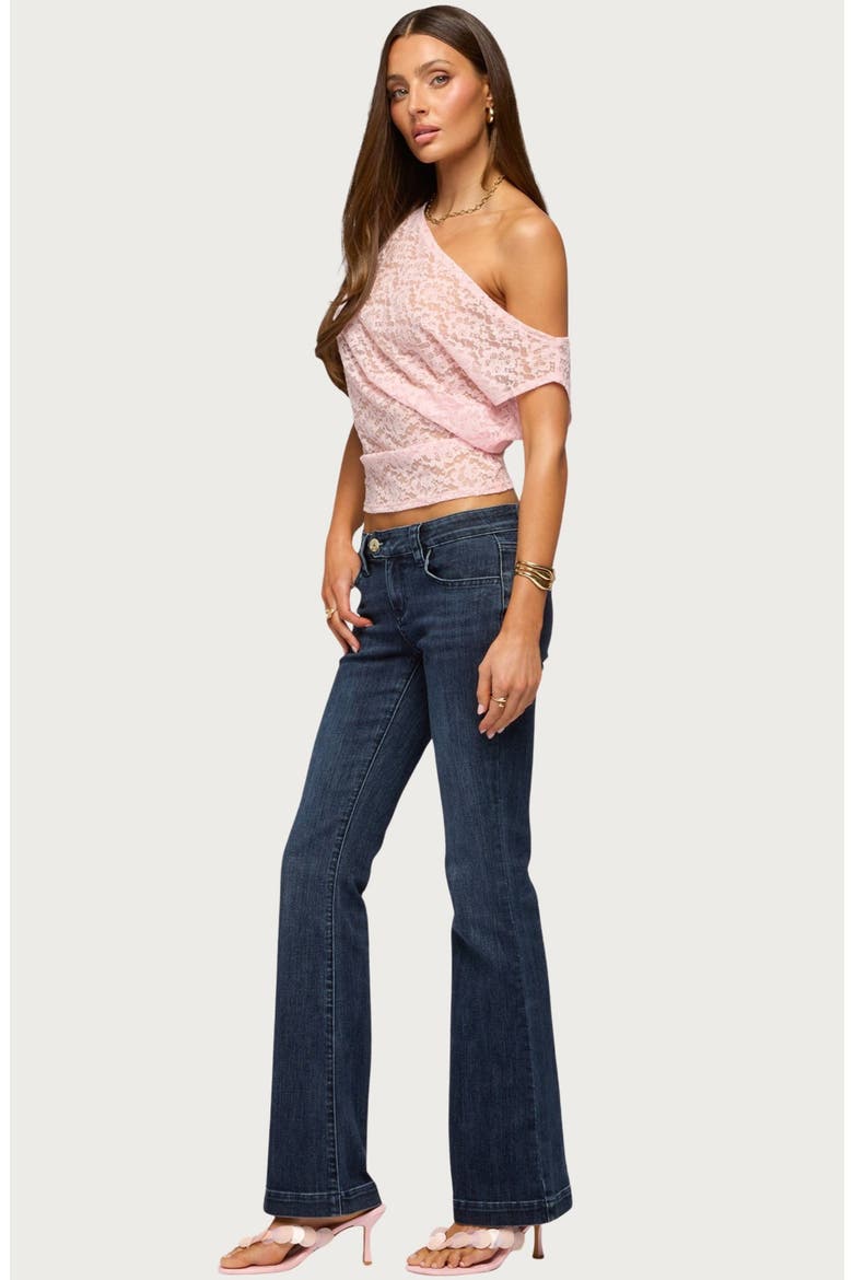 Kessa Off the Shoulder Sheer Lace Top, Alternate, color, PINK