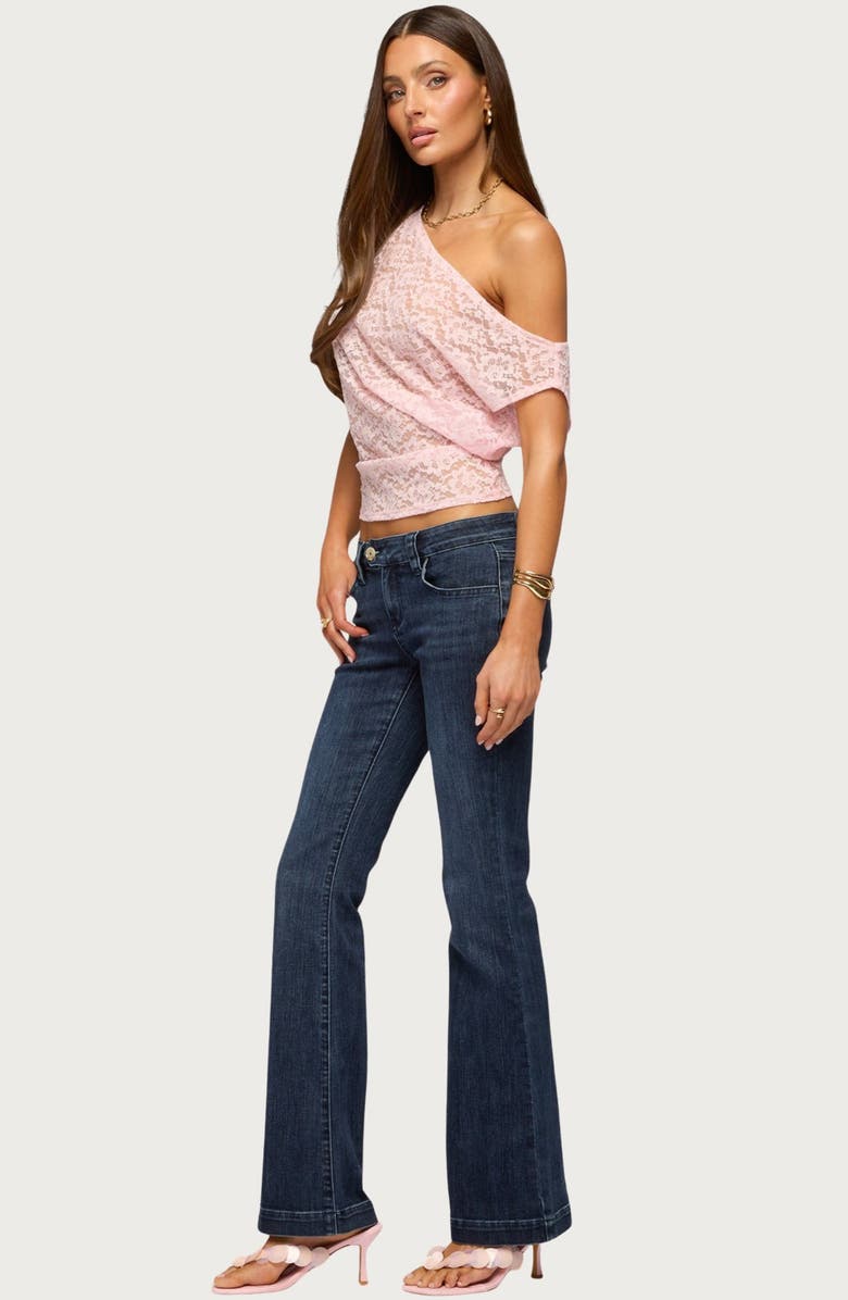 EDIKTED Kessa Off the Shoulder Sheer Lace Top, Alternate, color, Pink