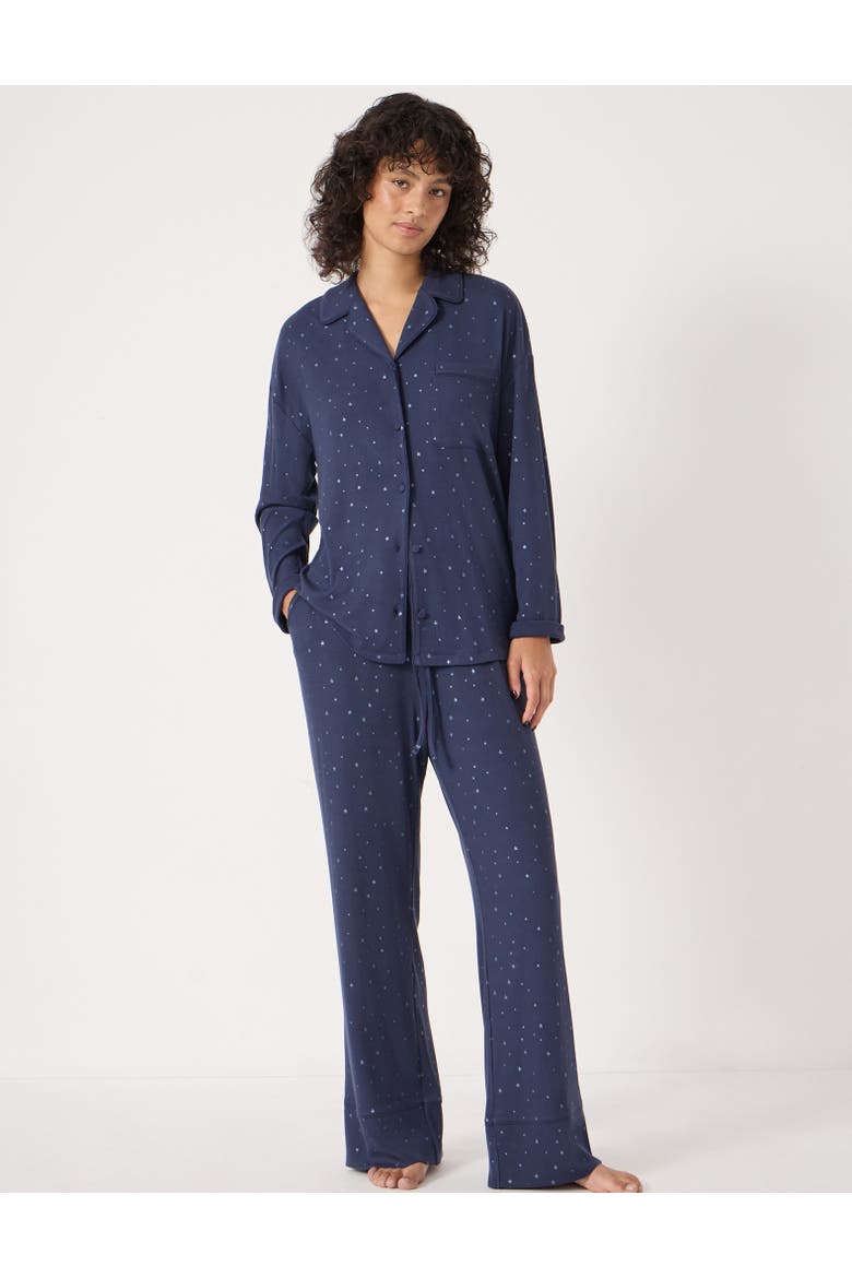 Ribbed Modal Star Printed Pyjamas, Main, color, Dark Navy