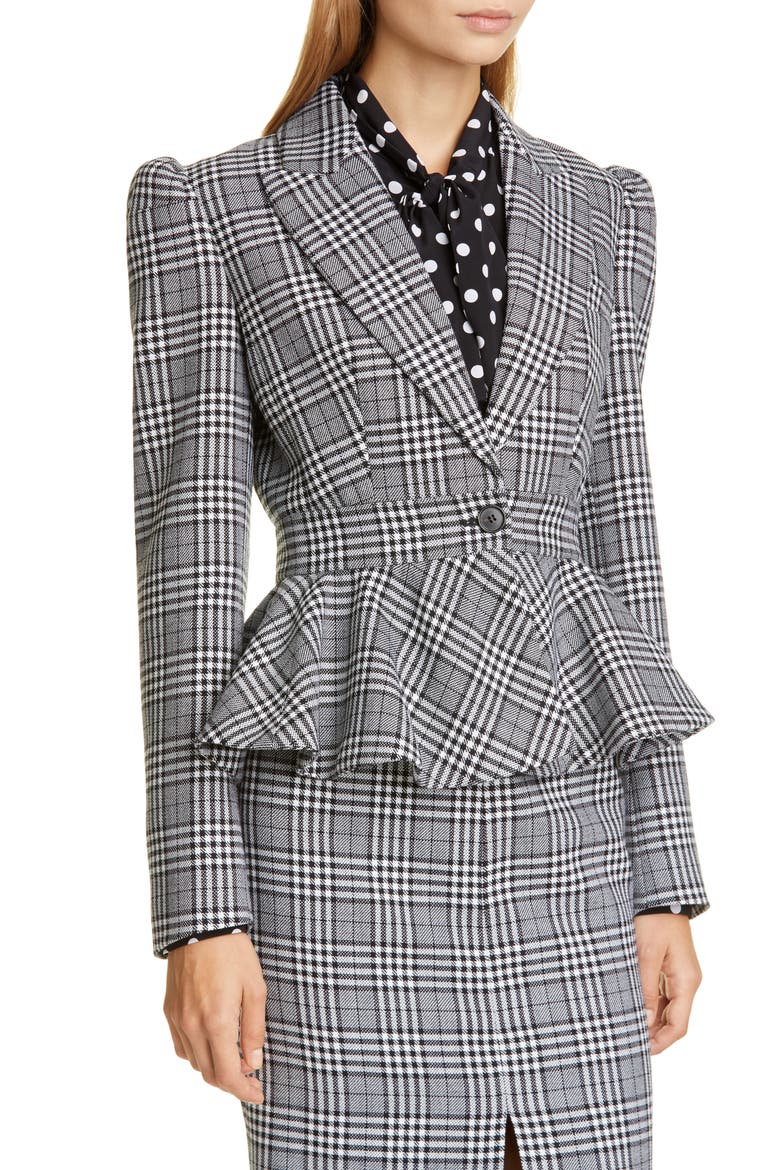 Glen Plaid Wool Peplum Jacket, Alternate, color, BLACK/ WHITE