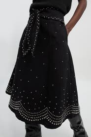 Karen Millen Studded Tie Belt Midi Skirt