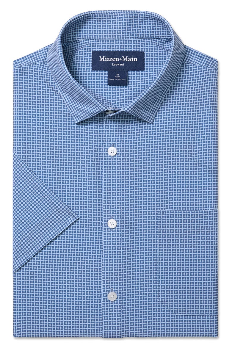 Leeward Trim Fit Short Sleeve Performance Button-Up Shirt, Alternate, color, CLOUD BLUE TONAL CIRCLE PRINT