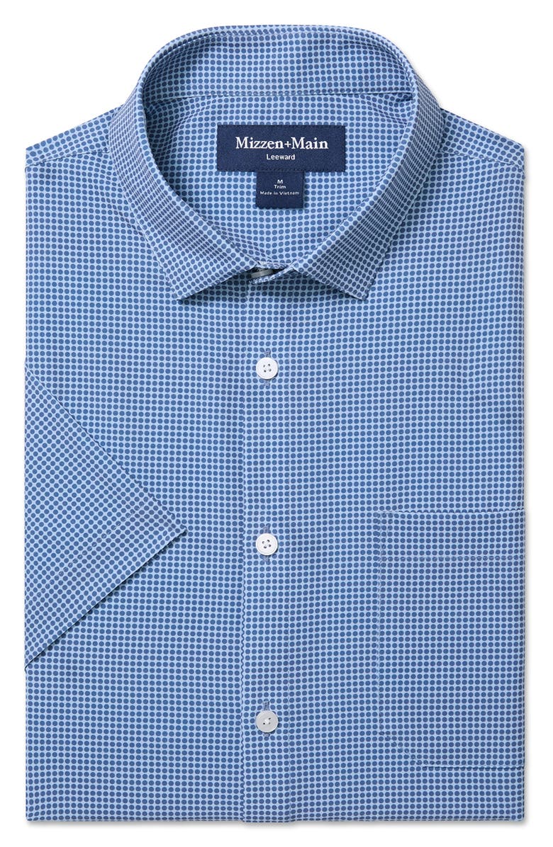 Mizzen+Main Leeward Trim Fit Short Sleeve Performance Button-Up Shirt, Alternate, color, Cloud Blue Tonal Circle Print