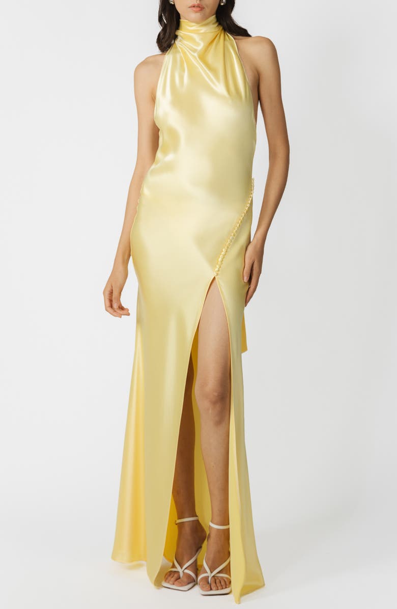 SAU LEE Penelope Satin Gown, Main, color, Popcorn Yellow