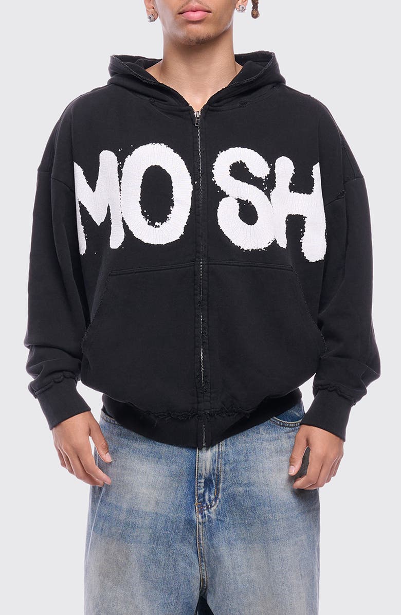 Rolling Loud Mosh Distressed Graphic Zip Hoodie, Main, color, Black