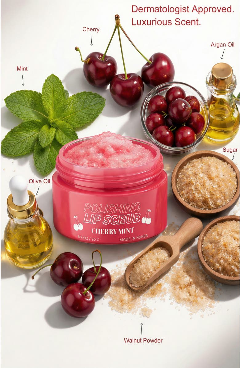Lovery Korean Lip Care Duo Set - Cherry Mint Exfoliating Lip Scrub & Apple and Pear Overnight Lip Mask, Alternate, color, Red And Green