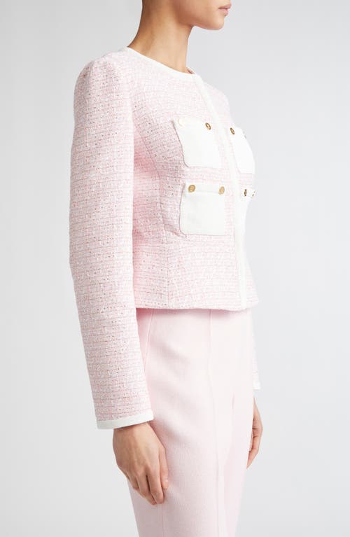 Giambattista Valli Bouclé Tweed Crop Jacket In Rose/ivory
