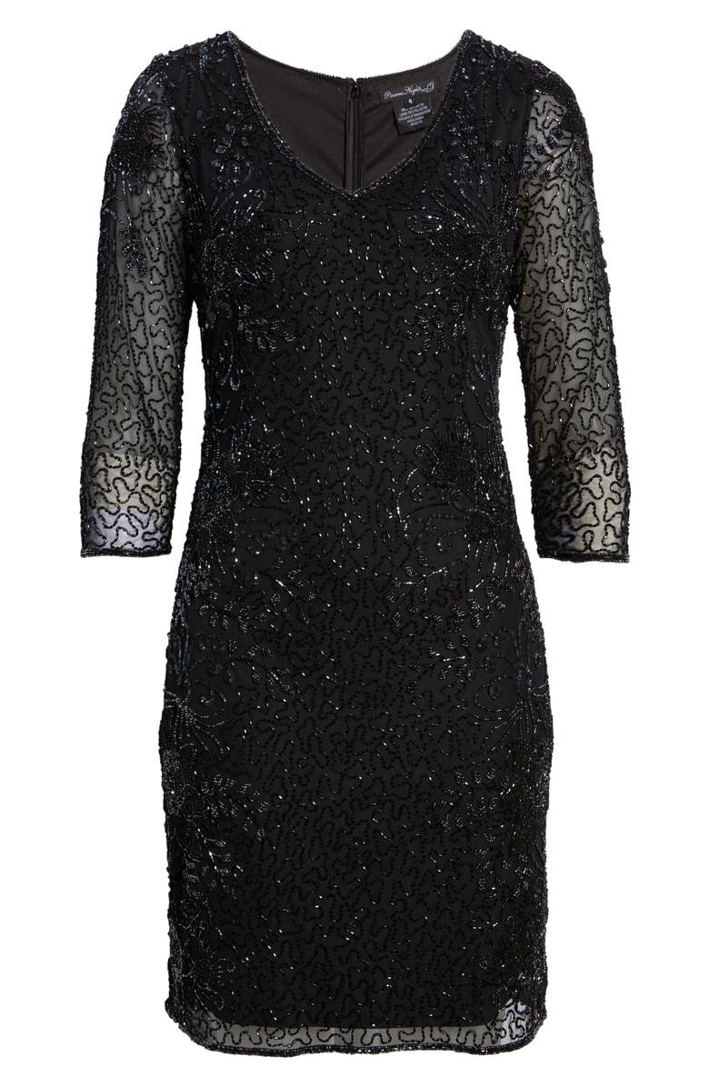Pisarro Nights Beaded V-Neck Cocktail Dress, Alternate, color, Black