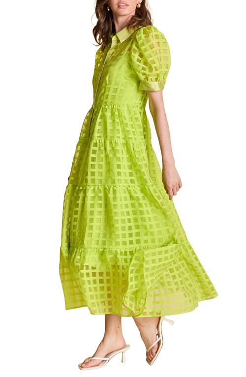 ENGLISH FACTORY ENGLISH FACTORY GRID PATTERN TIERED MIDI SHIRTDRESS 
