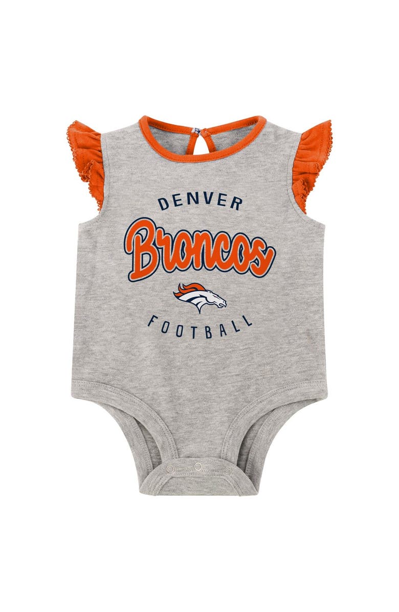 Outerstuff Girls Infant Heather Gray/Orange Denver Broncos All Dolled Up Three-Piece Bodysuit, Skirt & Booties Set, Alternate, color, 