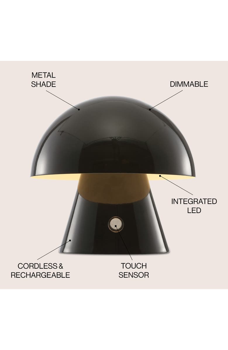 JONATHAN Y Porcini Contemporary Bohemian Rechargeable/Cordless Iron Integrated Portable LED Mushroom Table Lamp, Alternate, color, Black