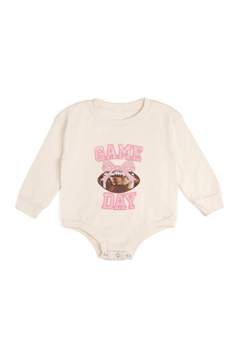 Game Day Sequin Patch Long Sleeve Romper, Main, color, Natural Heather